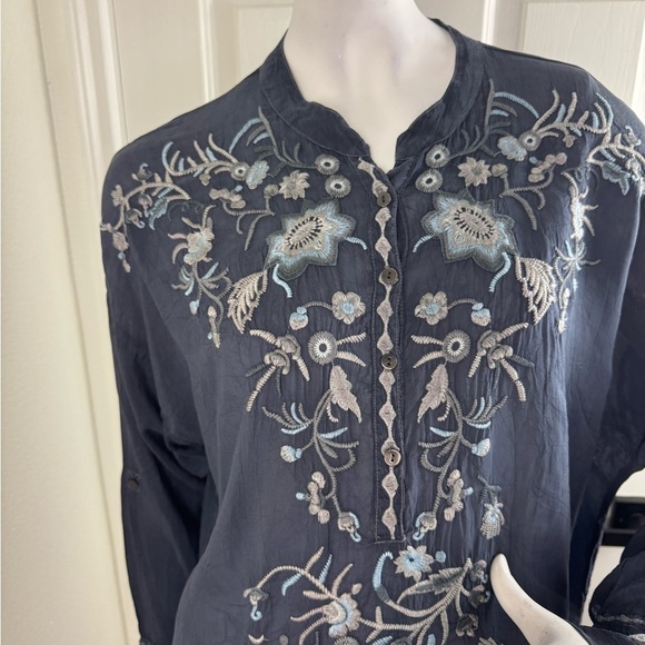 Johnny Was Navy Blue Tunic/Top Boho Blouse, Sz S, Embroidered, Cupra Rayon. - Picture 3 of 12